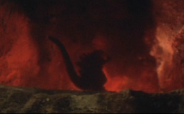 Godzilla in the mouth of the volcano